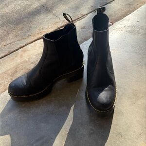 Dr. Martens Black Chelsea Boots with Yellow Welt Stitching